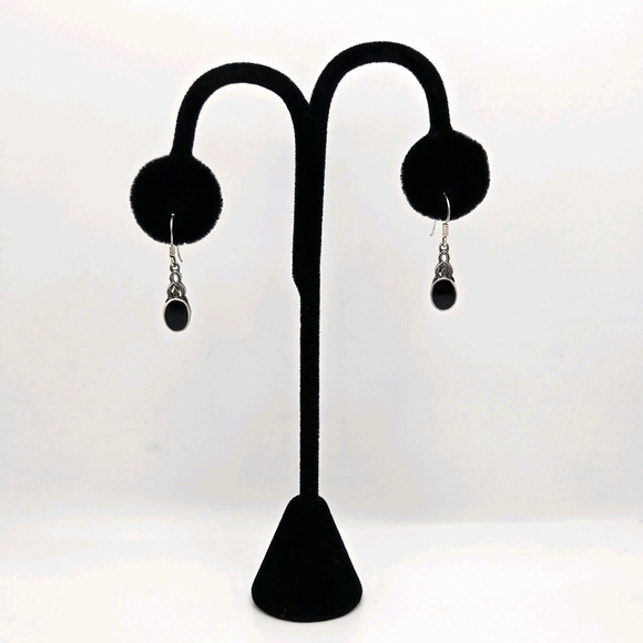 Vintage Sterling Silver Earrings Black Enamel Dangle Filigree Boho Dainty Twee - Picture 13 of 13